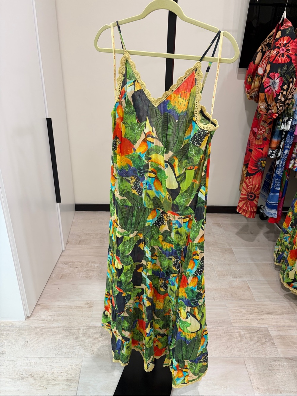 Farm Rio: Bird Leaves Long Dress in Sand - Picture 6 of 14
